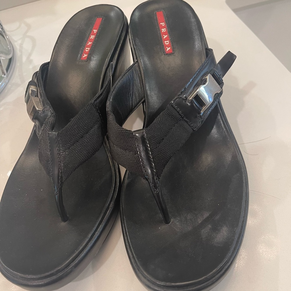Prada Thong Wedge Sandals